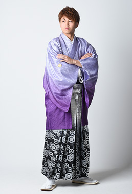 【紋付袴セット・レンタル】紫ぼかし＋白銀 亀甲袴